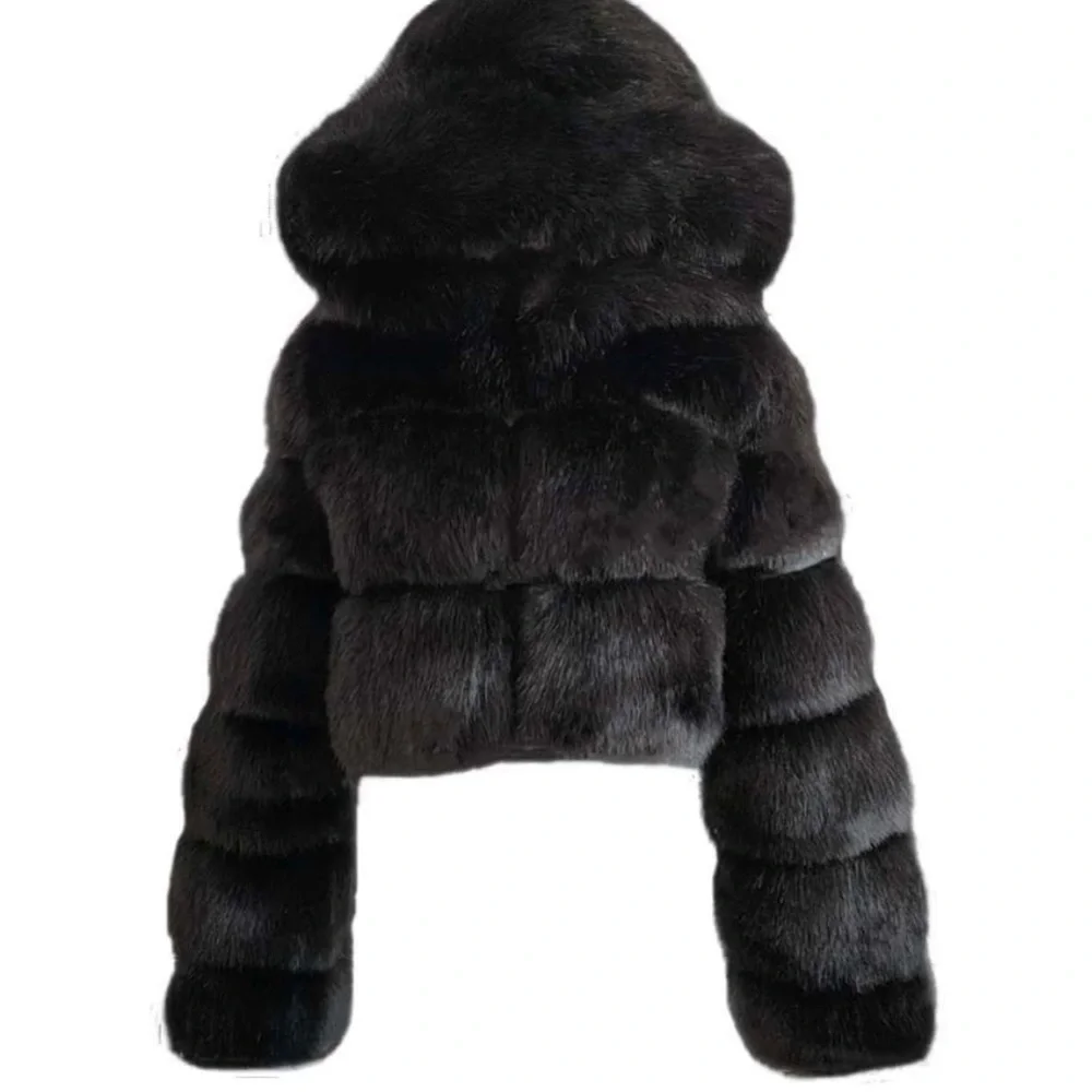 Black Cropped Fur Coat - Picture 3 of 3